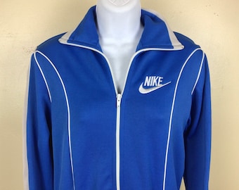 Vtg 70s Early 80s Nike Track Jacket Blue Women’s Size S Piping Side Pockets Orange Tag Swoosh