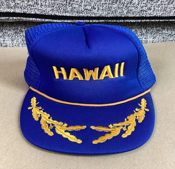 Vtg 80s Hawaii Gold Leaf Trucker Hat Blue Cap Adjustable  display picture 2