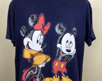 Vtg 90s Mickey and Minnie Mouse T-shirt Blue XL Disney Jerry