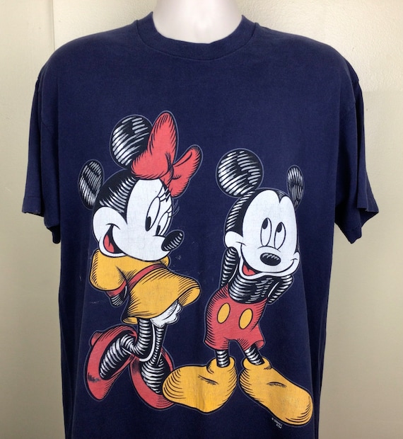 Vtg 80s Mickey Minnie Mouse T-Shirt 2 Sided Disney All Over