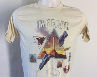 Vtg 70s Pink Floyd T-shirt Beige S Classic Rock Band Psychedelic