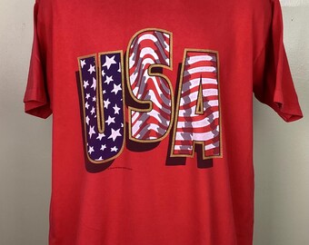 Vtg 90s USA T-shirt Red XL Fruit of the Loom Single Stitch