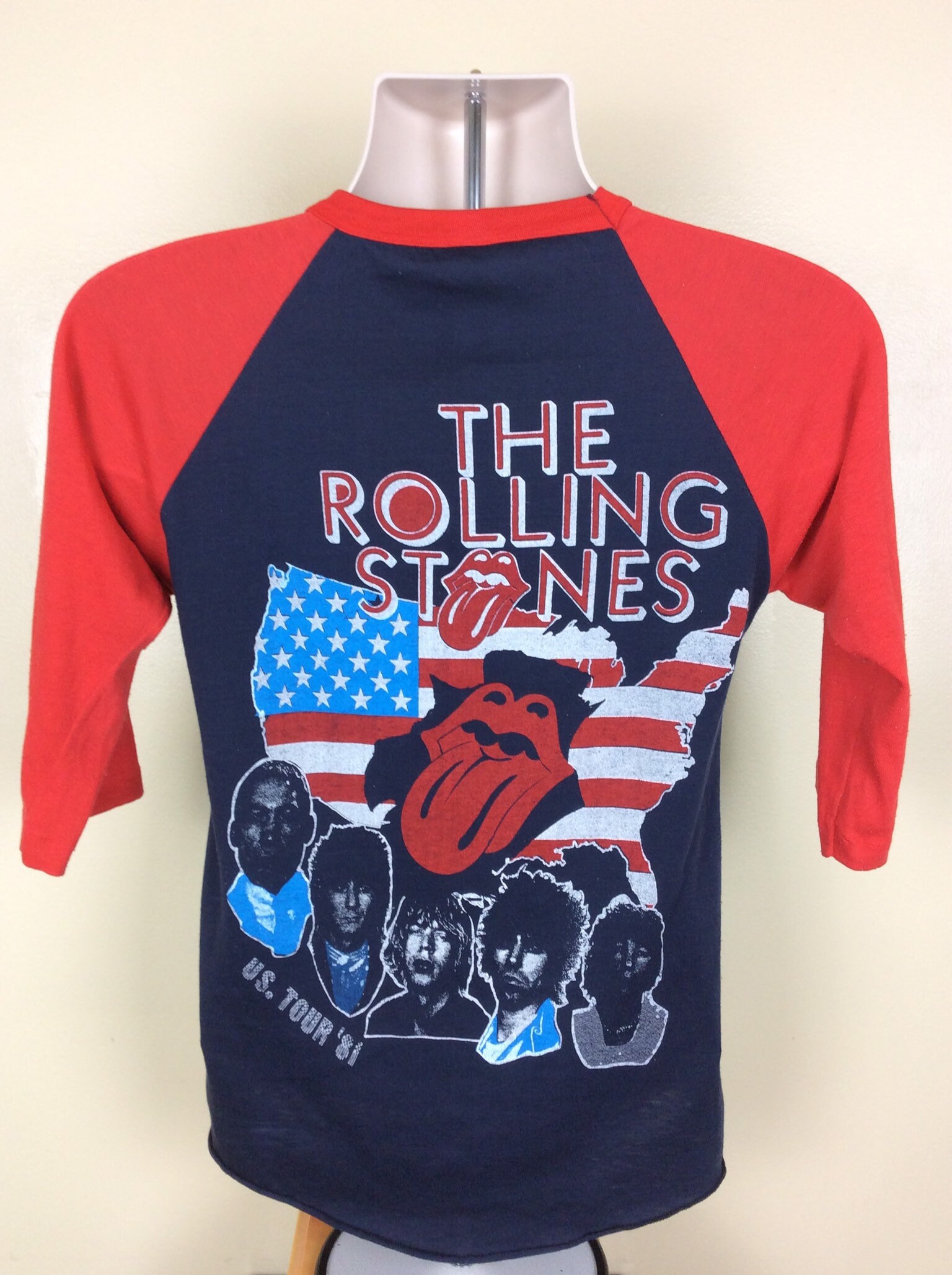 Vtg 1981 Rolling Stones Raglan Jersey Style Concert T-shirt Black 