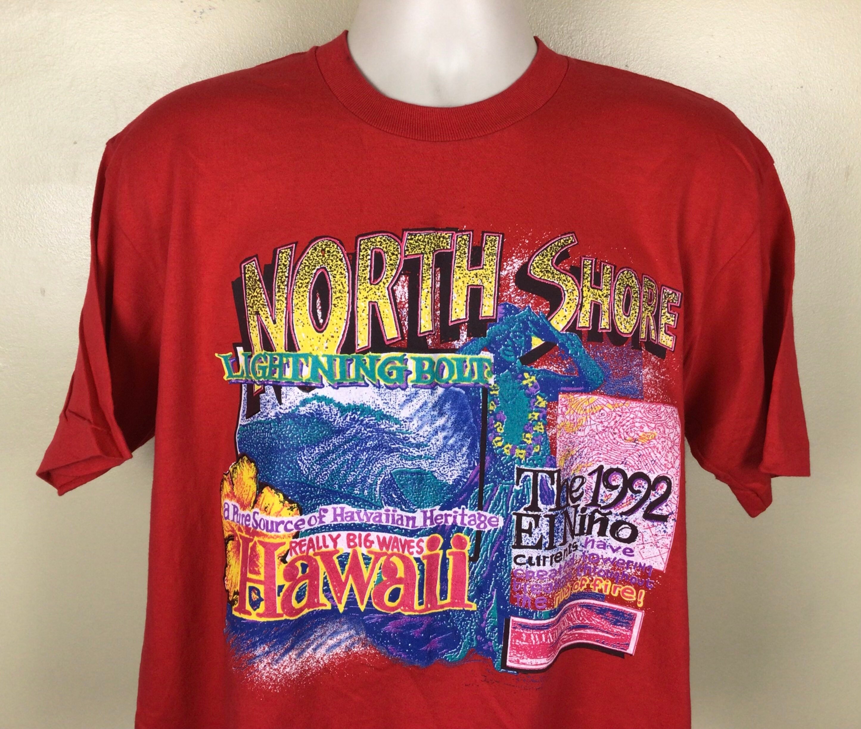 Vtg 1992 Hawaii North Shore Surfing T-shirt Red L/XL 90s El Niño 