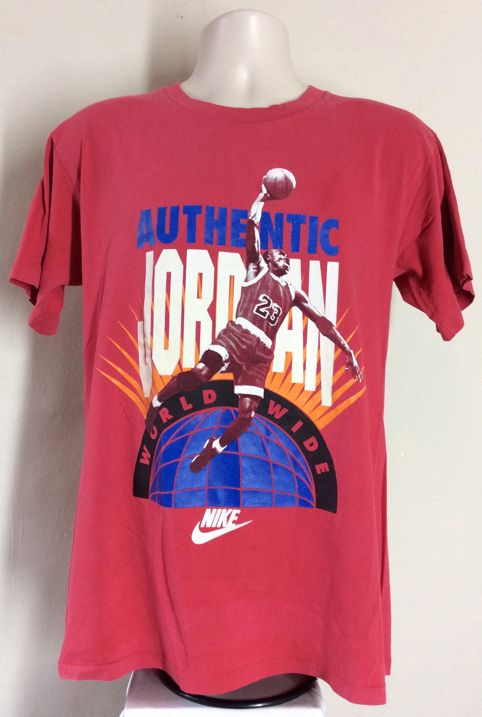 Vtg Early 90s Authentic Jordan Worldwide T-Shirt Red Pink M/L | Etsy