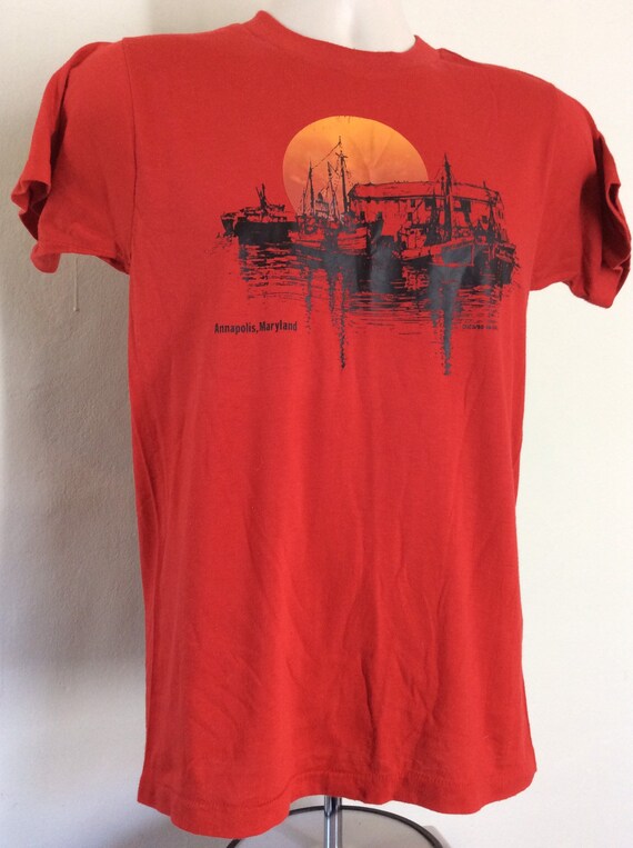 Vtg 1980 Annapolis Maryland T-Shirt Red XS/S 80s … - image 4