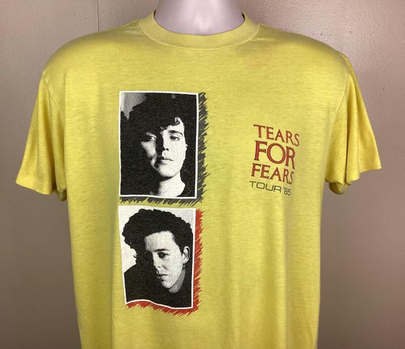 Vtg 1985 Tears for Fears Concert T-shirt Yellow L 80s Synthpop New