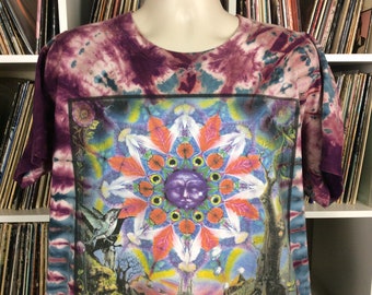 Camiseta Vtg 90s com estampa psicodélica Tie Dye roxo XL Hippie Psych