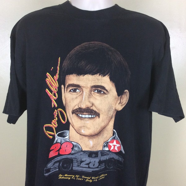 Vtg 1993 Davey Allison T-Shirt Black XL 90s NASCAR Driver Auto Racing