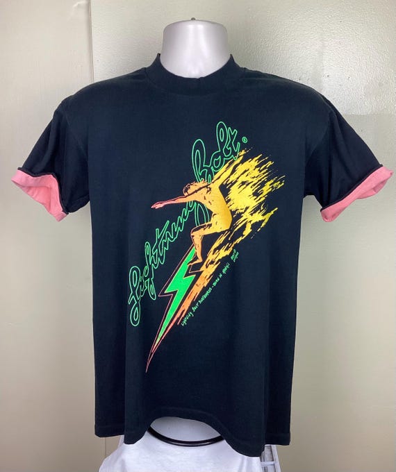 Vtg 80s 90s Lightning Bolt T-shirt Black M/L Surfer Surf Brand