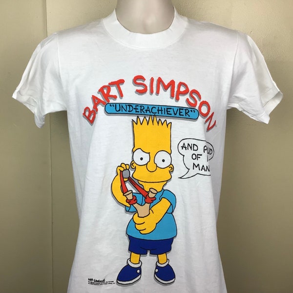 Vtg 1989 The Simpsons Bart Simpson T-Shirt White S 80s Underachiever Cartoon Animation TV Show Deadstock