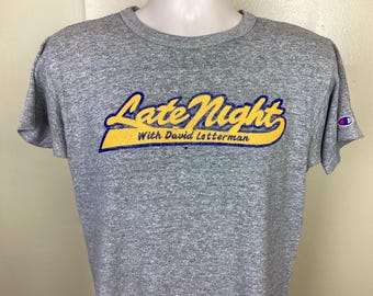 Vtg 80s Late Night With David Letterman T-Shirt Heather Gray M Champion Brand TV Show Comedy