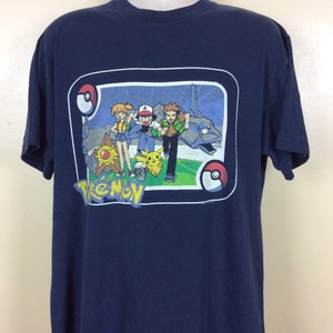 Vtg 1999 Pokémon T-Shirt Blue Adult Size L/XL 90s Nintendo Pokemon Card Video Game image 2