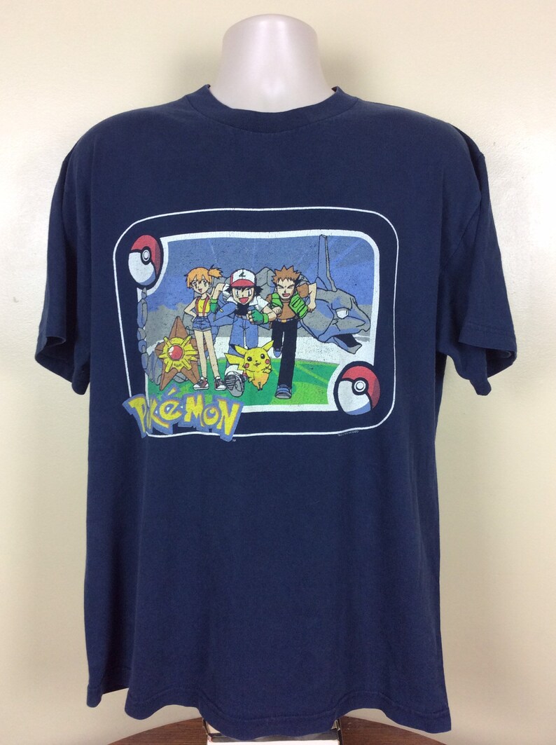 Vtg 1999 Pokémon T-Shirt Blue Adult Size L/XL 90s Nintendo Pokemon Card Video Game image 2