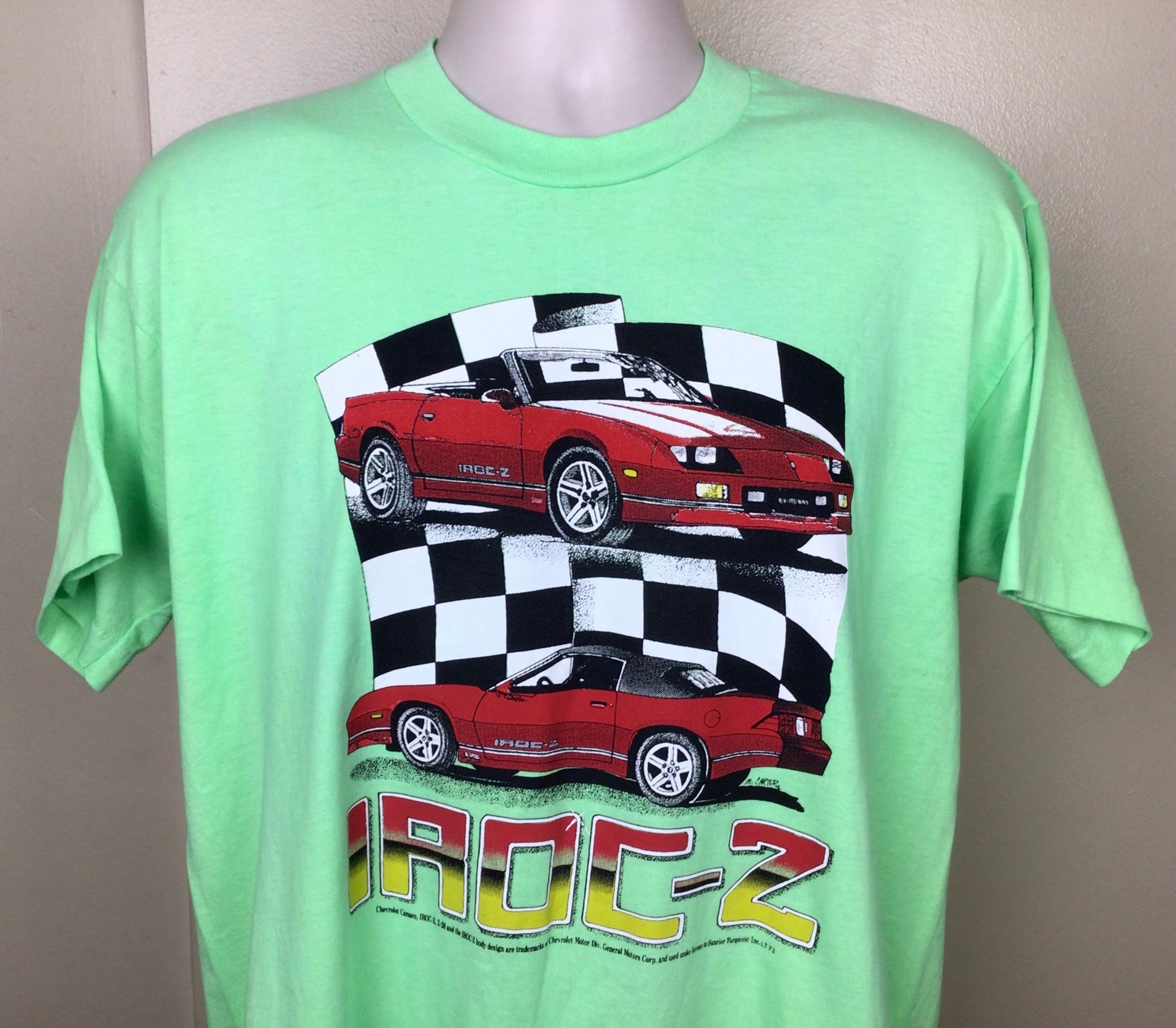 Vtg 80s 90s Chevy Camaro IROC T-shirt Green XL Chevrolet Race Car 