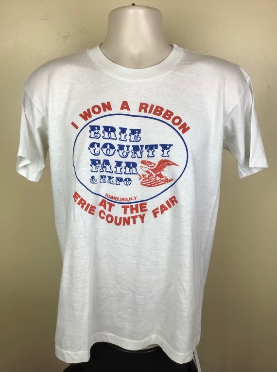 Vtg 80s Erie County Fair T-Shirt White M/L Trench… - image 2