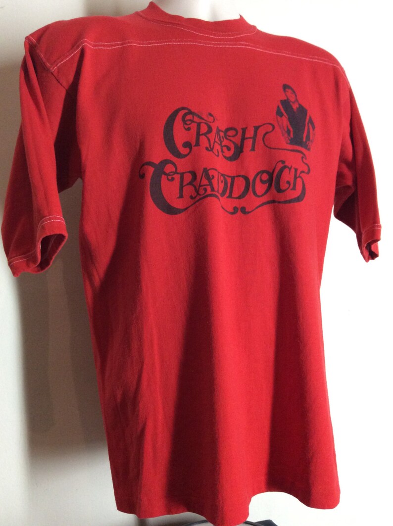 Vtg 70s 80s Crash Craddock Jersey Style T-Shirt Red M/L Country Rock Rockabilly Music image 2