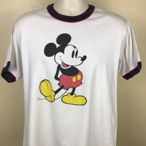 Vtg 80s 90s Mickey Mouse Ringer T-Shirt White L/XL Disney 100% Cotton Made In USA image 2