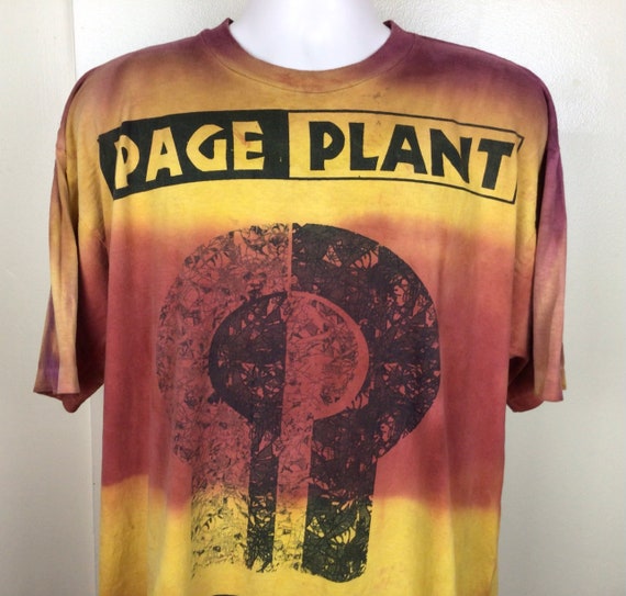 Vtg 1995 Robert Plant Jimmy Page Concert T-shirt Red Gold XXL Tie