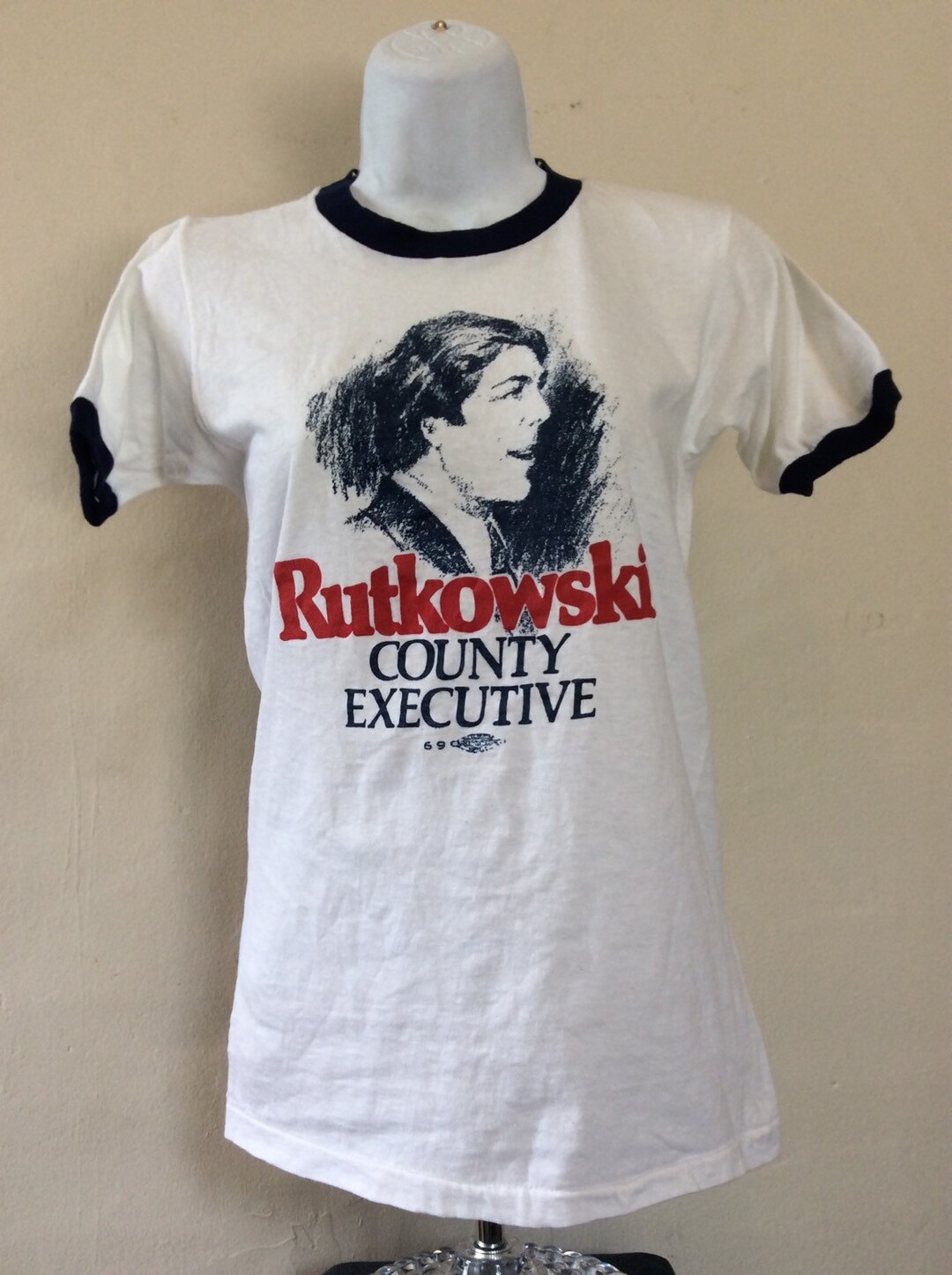 Vtg 1979 Ed Rutkowski County Executive Ringer T-shirt White XS/S 70s ...