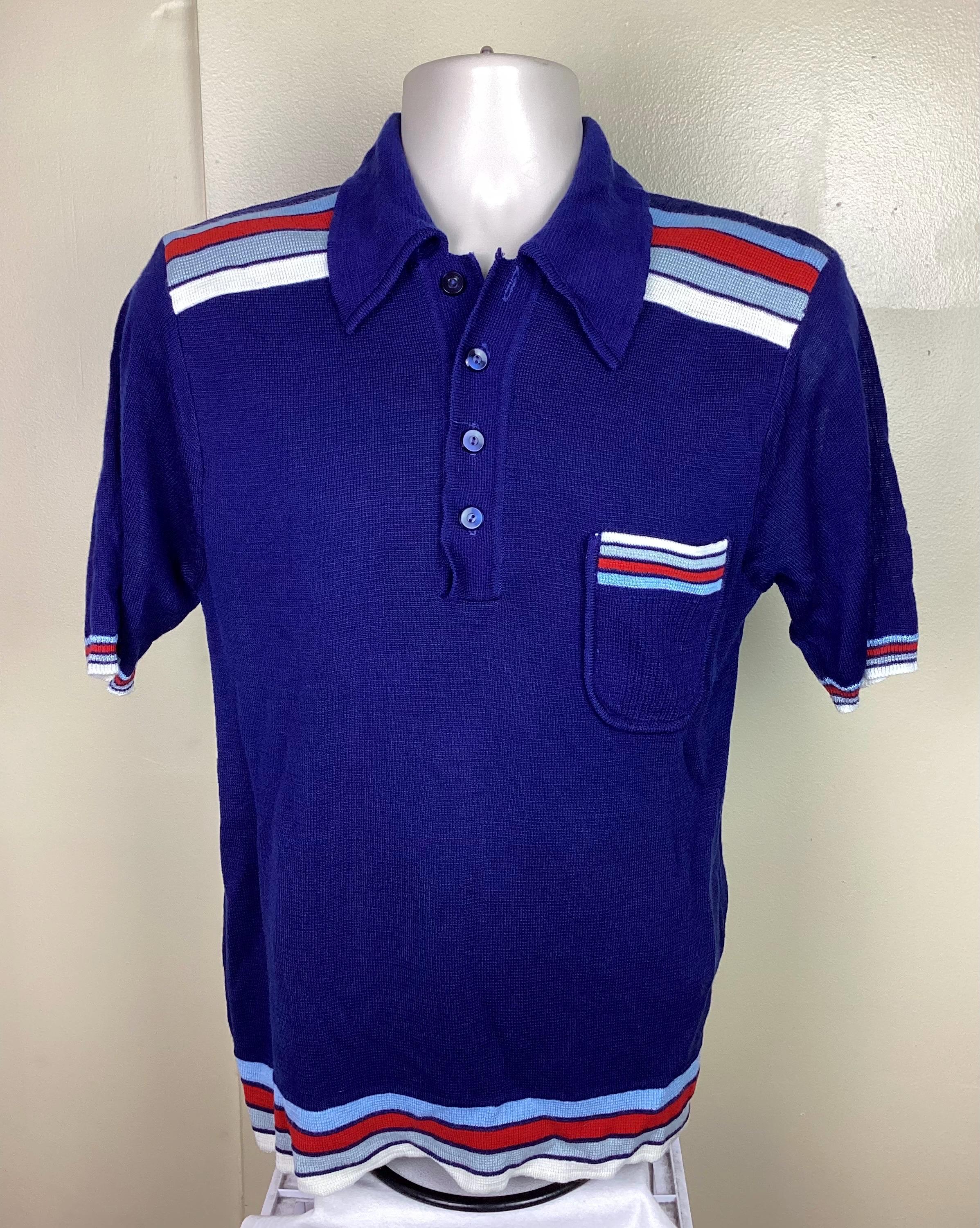 Vtg 60s 70s JC Penney Knit Polo Shirt Blue M Stripes Striped - Etsy