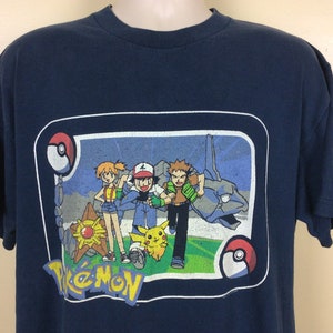 Vtg 1999 Pokémon T-Shirt Blue Adult Size L/XL 90s Nintendo Pokemon Card Video Game image 1