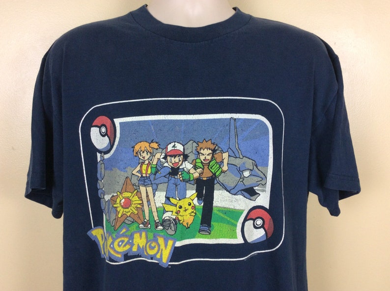 Vtg 1999 Pokémon T-Shirt Blue Adult Size L/XL 90s Nintendo Pokemon Card Video Game image 1