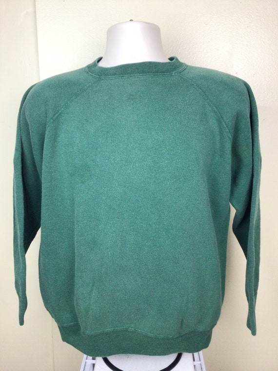 Vtg 60s 70s Plain Green Raglan Crewneck Sweatshirt