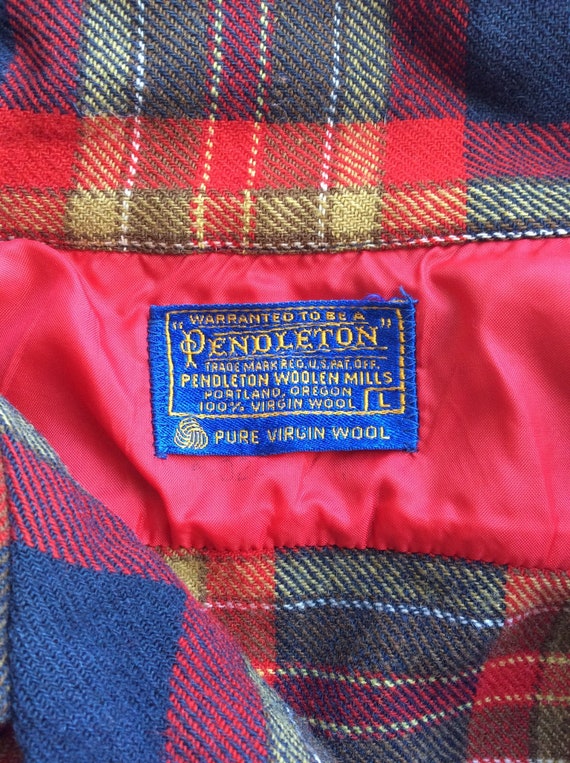 Vtg 70s 80s Pendleton Board Shirt L Red Wool Plai… - image 5