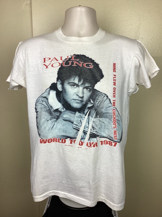 PAUL YOUNG WORLD TOUR 1987 Tシャツ フリーサイズ Vtg 1987 Paul Young Concert T-shirt White M/L 80s New Wave