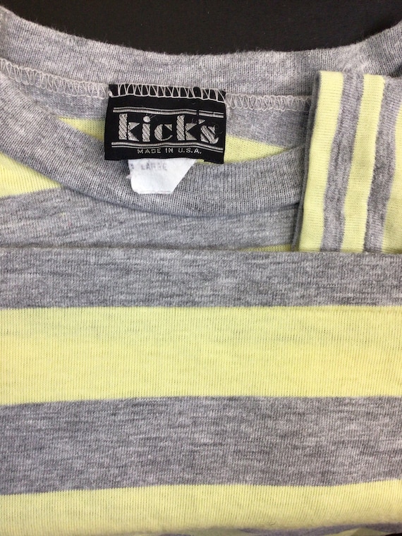 Vtg 80s Heather Gray Yellow Stripes T-Shirt M/L S… - image 4