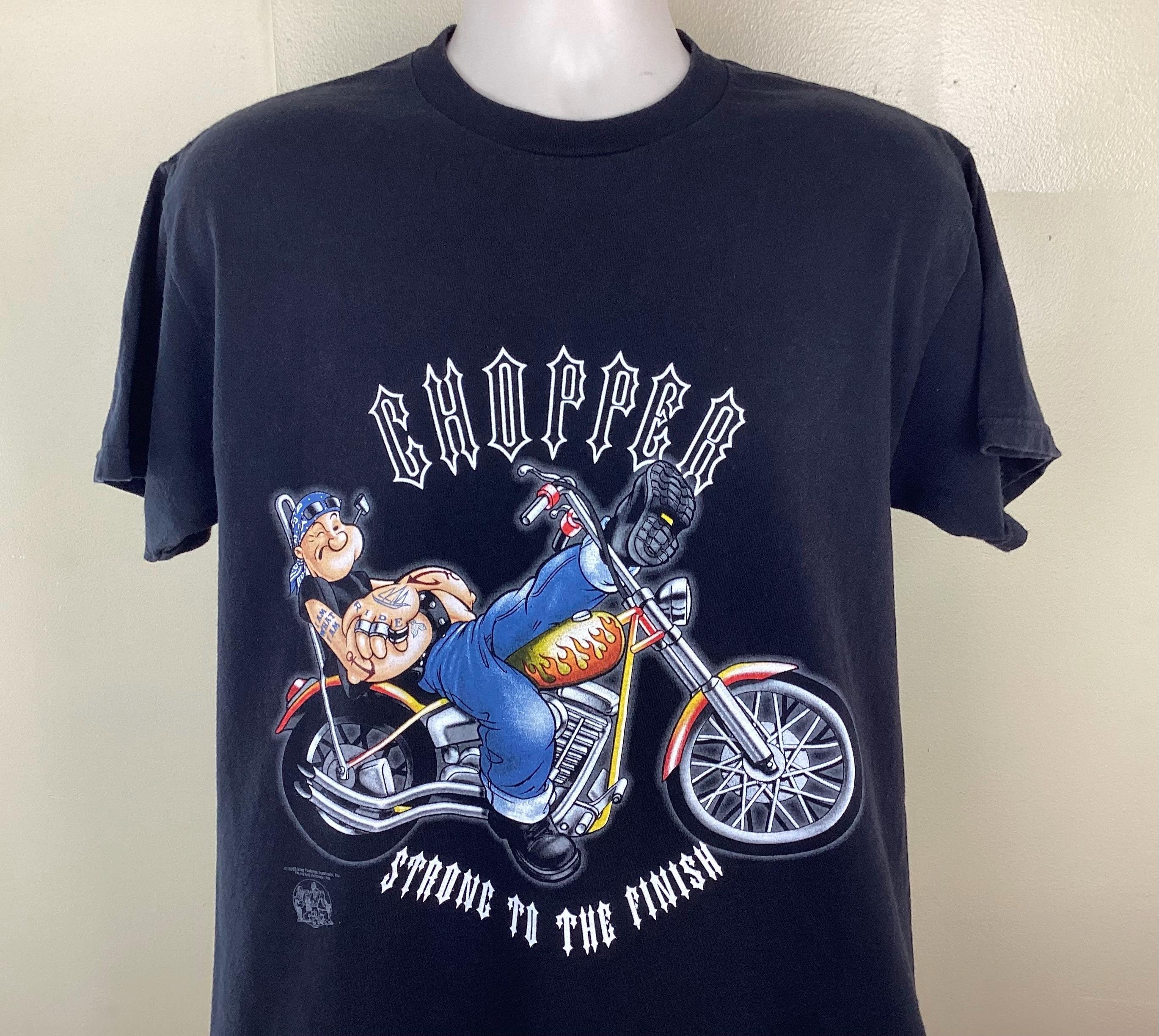 Vtg 2003 Popeye Chopper T-shirt Black M Y2K Motorcyc Biker Cartoon Vtg 2003 Popeye Chopper T-shirt Black M Y2K Motorcyc Biker Cartoon