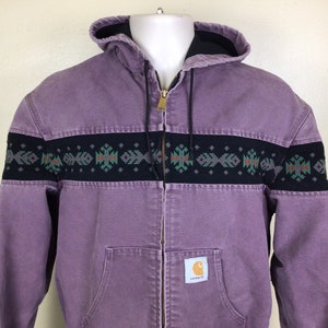 Vtg 90s Carhartt Aztec Navajo Full Zip Hooded Jacket Purple M/L