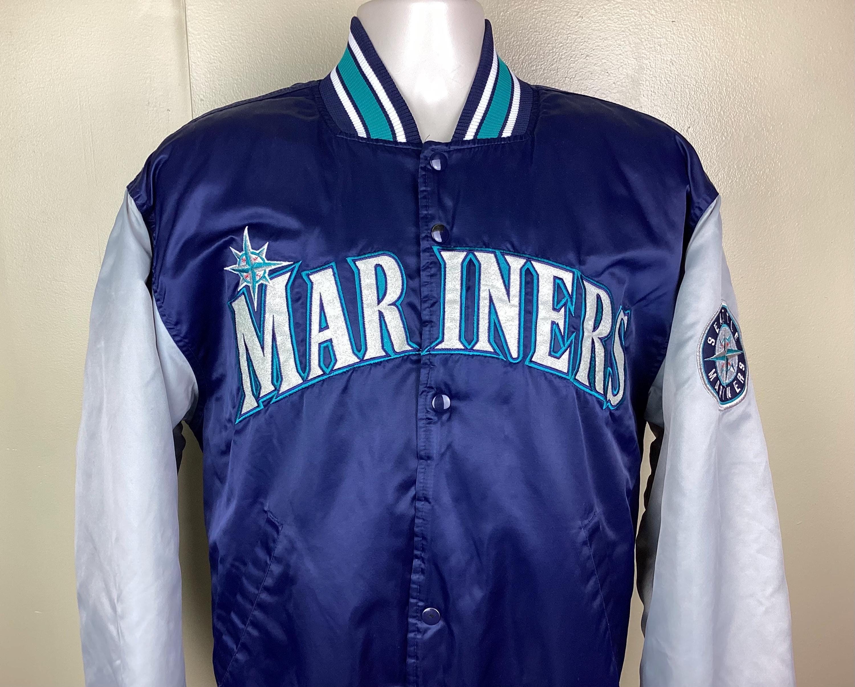 Vintage 90s Starter Seattle Mariners Jacket Blue Silver M Satin