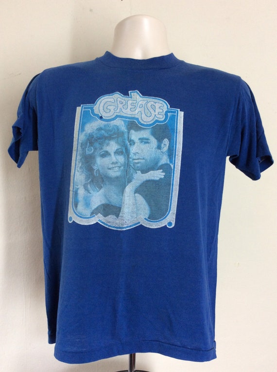 Vtg 70s Grease Iron On T-Shirt Blue S/M Movie Joh… - image 2