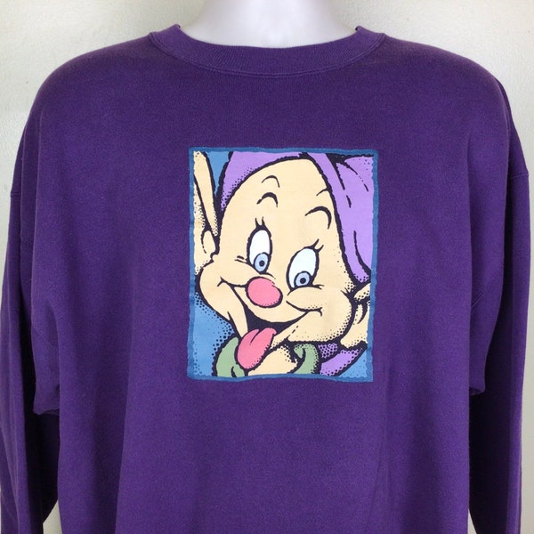 Vtg 90s Disney Dopey Crewneck Sweatshirt Purple XL Snow White And The Seven Dwarves Made In USA