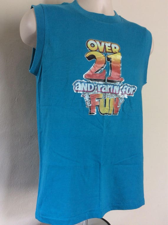 Vtg 1981 Novelty Iron on Sleeveless T-shirt Teal 80s Funny - Etsy ...