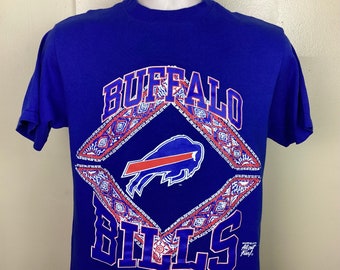 T-shirt Vtg anni '90 Buffalo Bills Blu M Squadra NFL a punto singolo per fan di Warfield