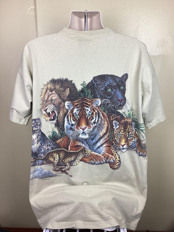 Vtg 1994 Tiger Lion Cheetah Big Cats T-shirt Beige XL/XXL Vtg 1994 Tiger Lion Cheetah Big Cats T-shirt Beige XL/XXL