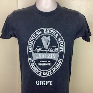 Vtg 80s Guinness Extra Stout Gigfy T-Shirt Dark Gray S/M Dublin Ireland Beer Single Stitch image 1