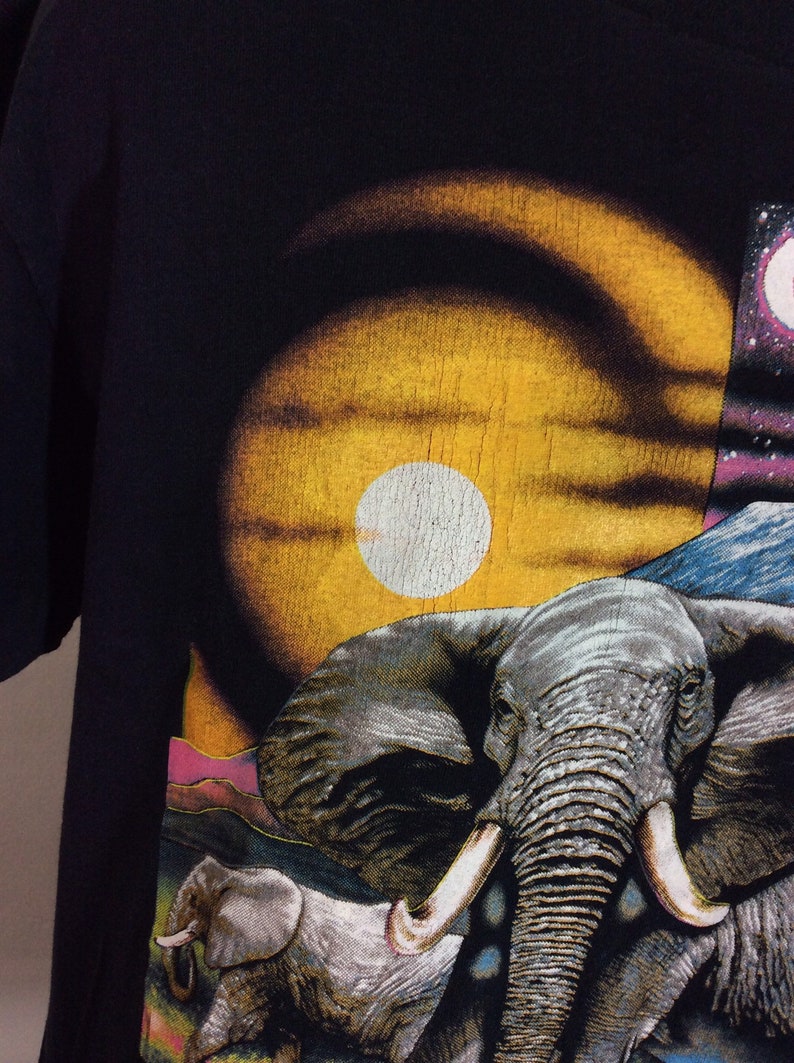 Vtg 90s Elephant T-Shirt Black L Animal Nature Wildlife Zooper