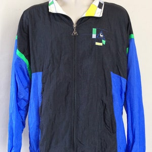 Vtg 80s Early 90s Le Coq Sportif Windbreaker Jacket Black Blue L French Sneaker Brand image 2