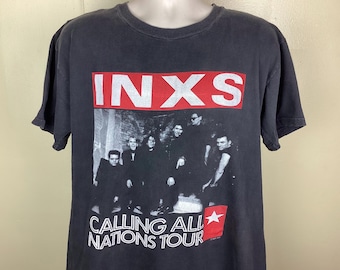 Vintage INXS Concert T-Shirt 1988 80s Call All Nationa Tour Pop Rock New Wave Band Single Stitch Black Size L/XL