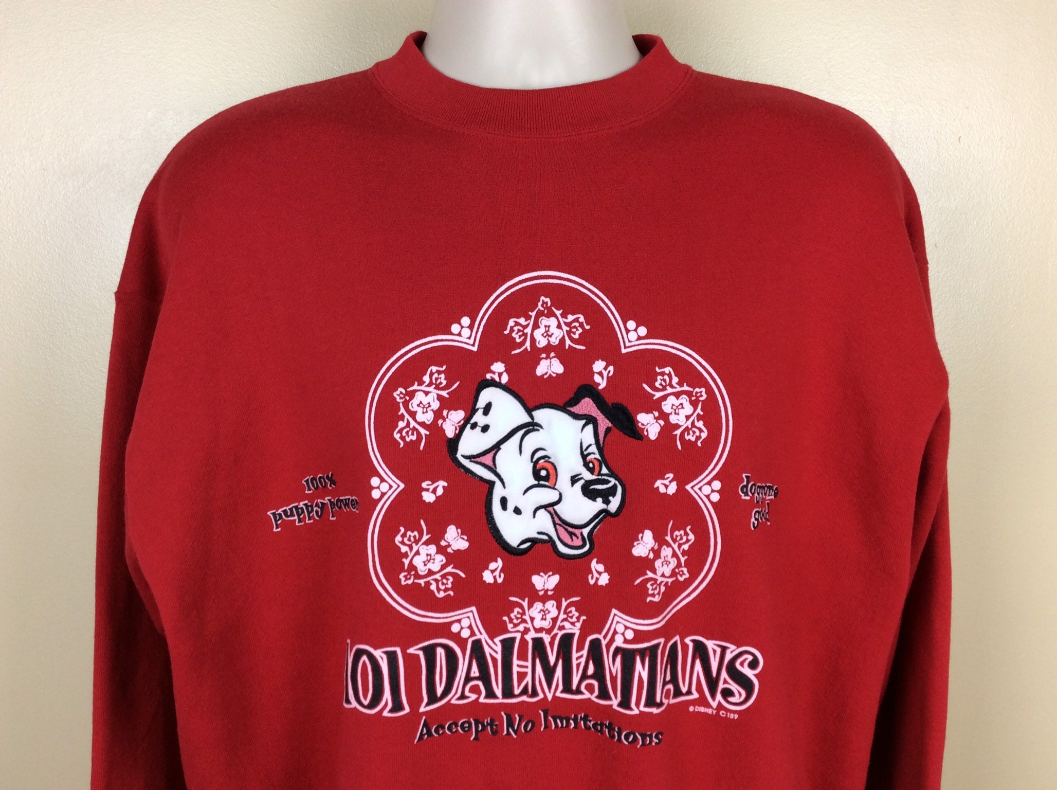 Vtg 90s Disney 101 Dalmatians Sweatshirt Red L/XL Movie Characters 