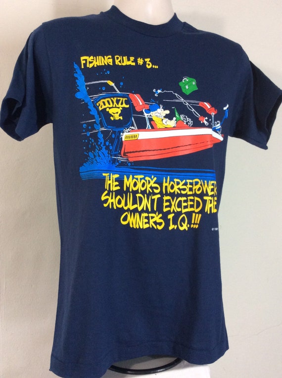Vtg 1991 Fishing Rules T-Shirt Blue S/M 90s Funny… - image 4
