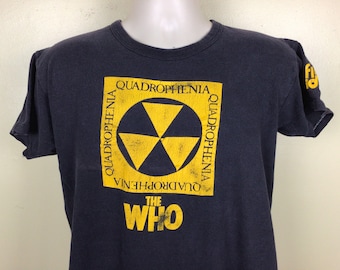 Camiseta Vtg 1973 The Who Quadrophenia preta M/L 70s Classic Rock Band