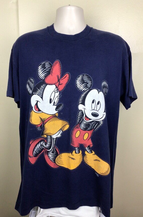 90s Disney ミッキー ミニー Tシャツ XL DINER USA製 Vtg 90s Mickey and Minnie Mouse T-shirt Blue XL Disney Jerry Leigh