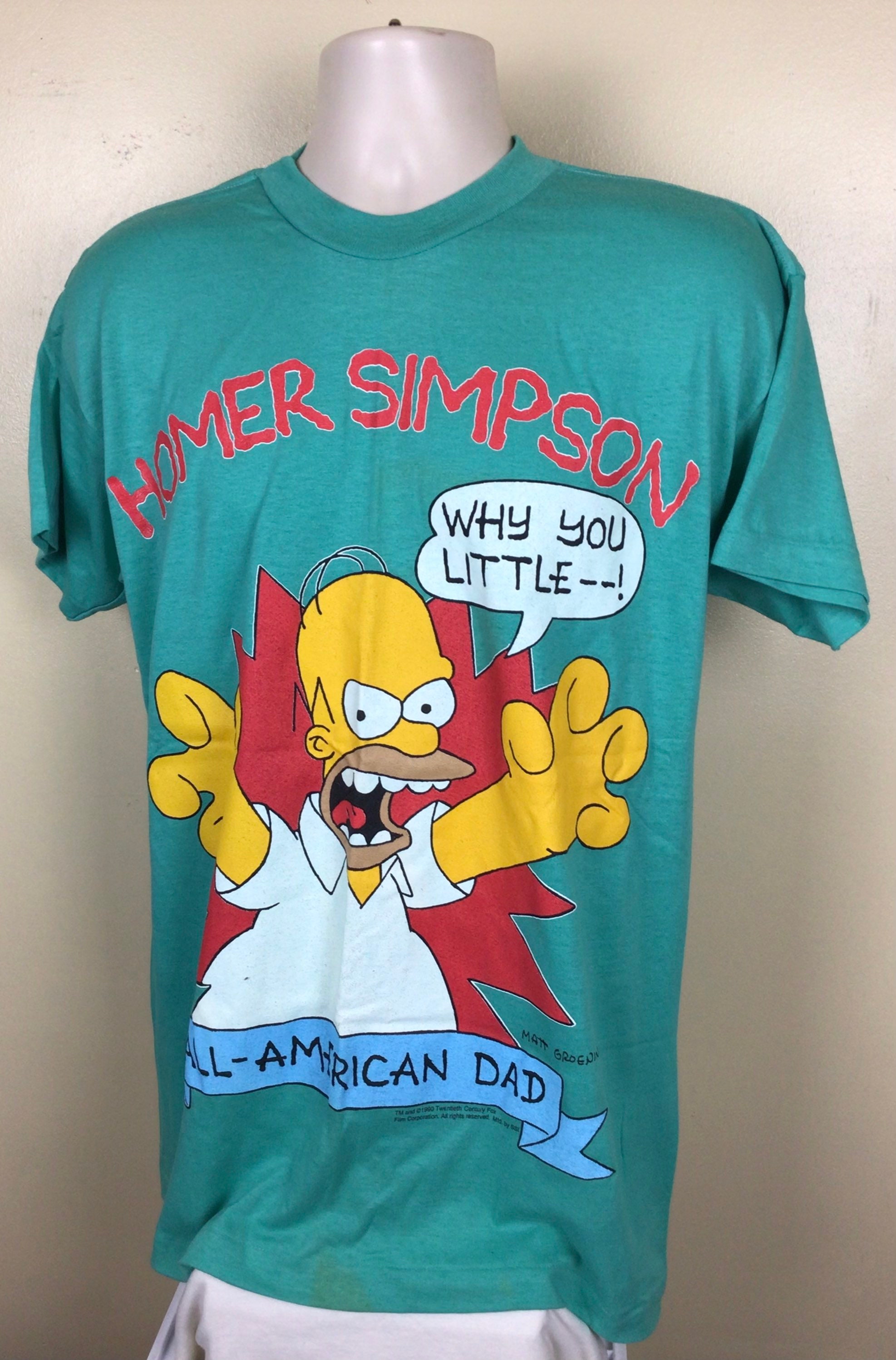 Vtg 1990 Homer Simpson T-shirt Green L 90s the Simpsons TV Show