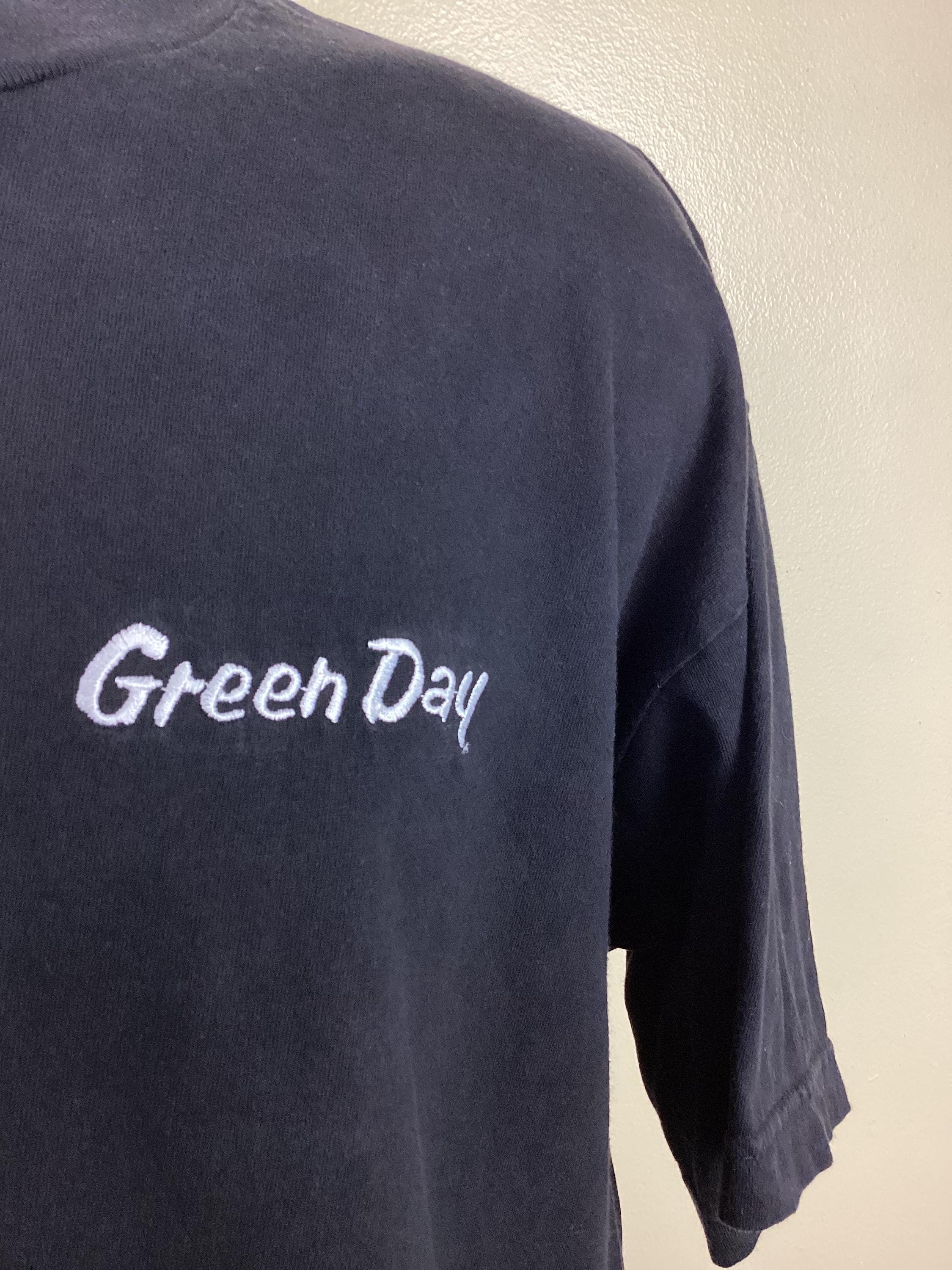 90's GREEN DAY Tシャツ Vtg 90s Green Day Embroidered T-shirt Black XL Giant Tag Pop