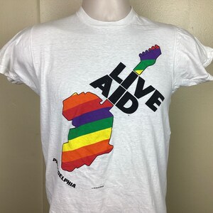 Vtg 1985 Live Aid Philadelphia Concert T-shirt White S/M 80s 